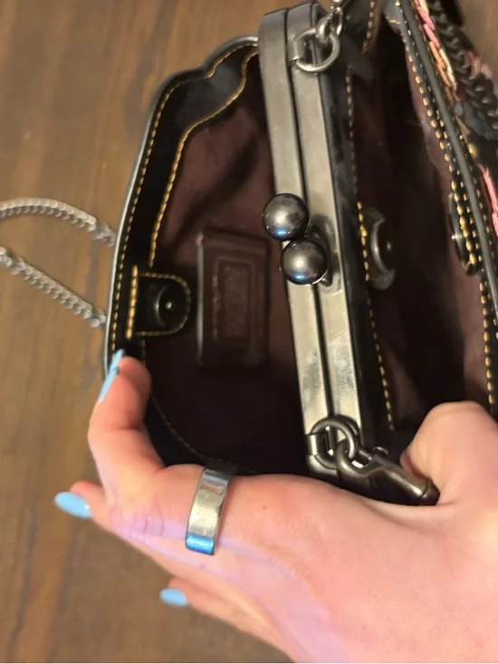 Coach Black Leather Floral Appliqué Crossbody with Chain Strap - Picture 3 of 3